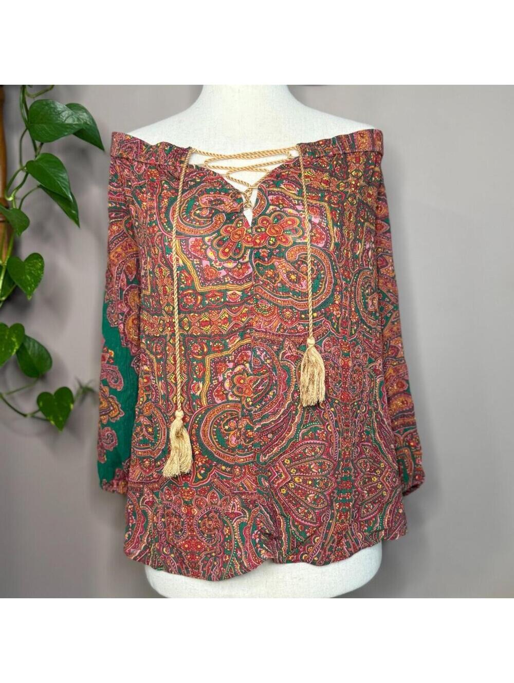 Line & Dot Multicolor Paisley Off-Shoulder Blouse Women's Size M